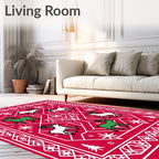 Red White Christmas Deer Snowflakes Border Rug