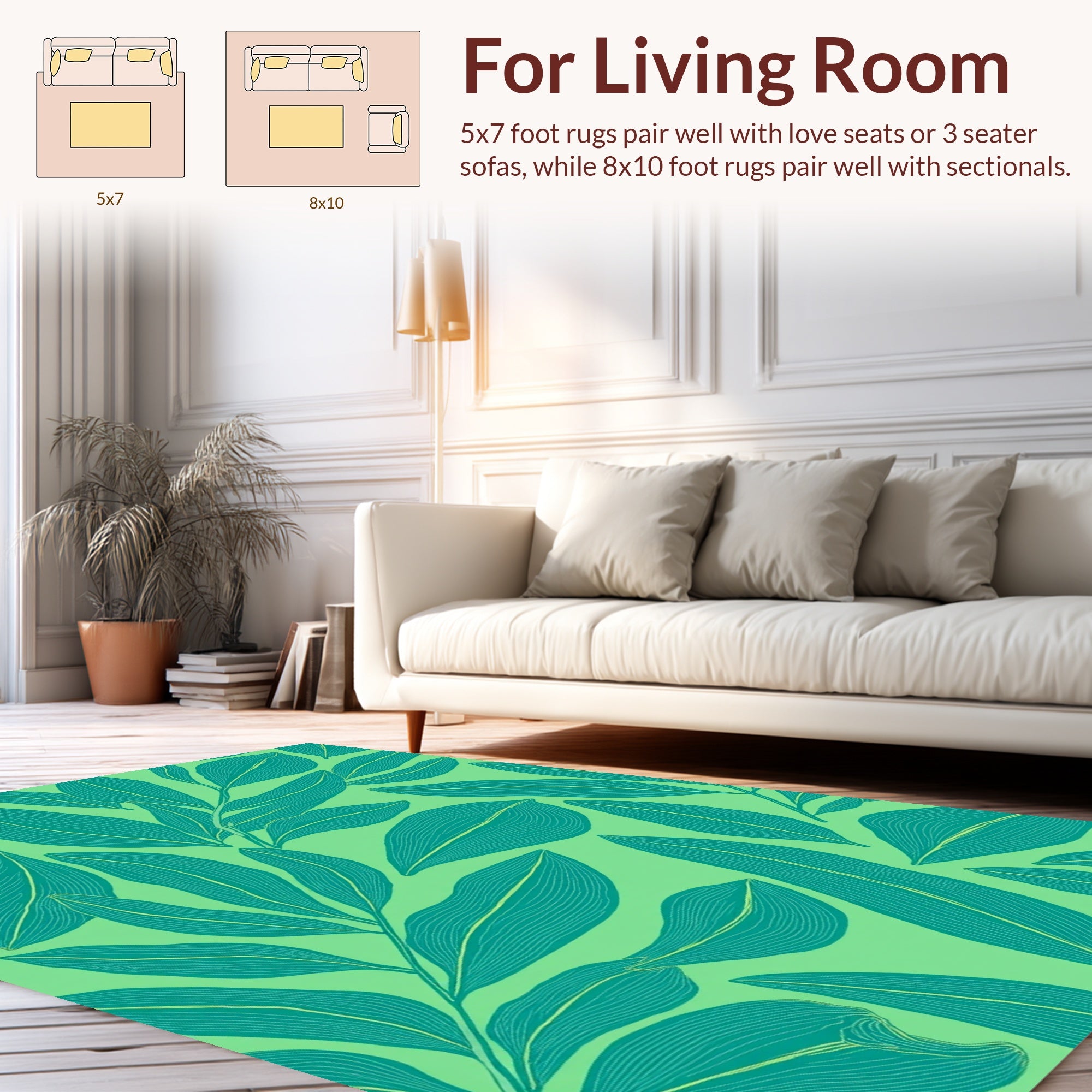 Tropical Teal Leaf Pattern Rug