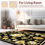 Elegant Gold Floral Black Pattern Rug