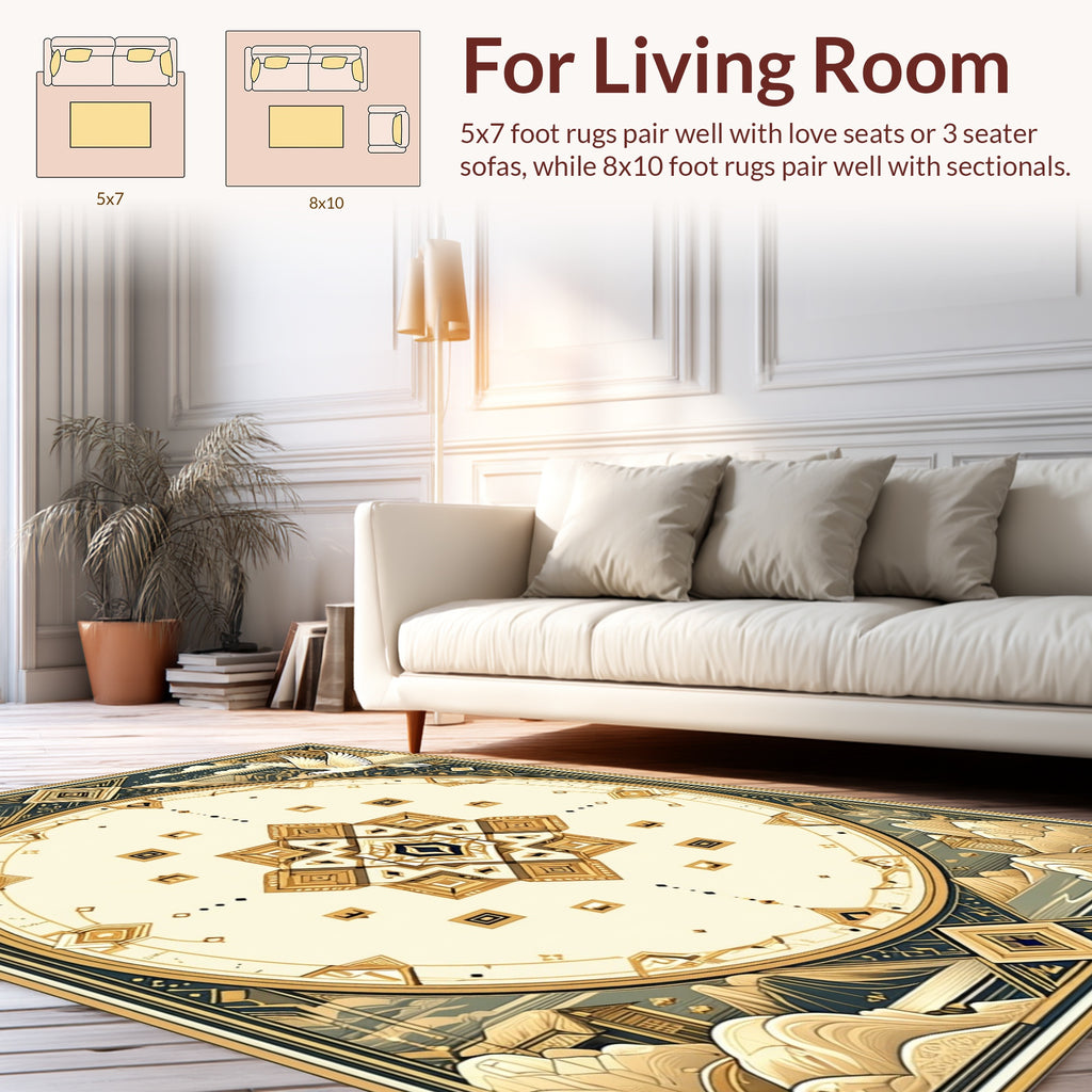 Majestic Golden Dove Geometric Mandala Rug