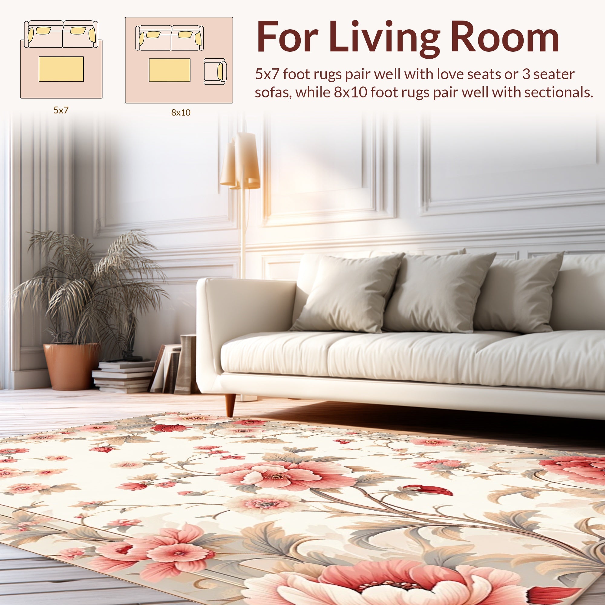 Elegant Floral Vines Blossom Pattern Rug