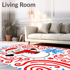 Chubby Snowman White Red Blue Swirls Rug