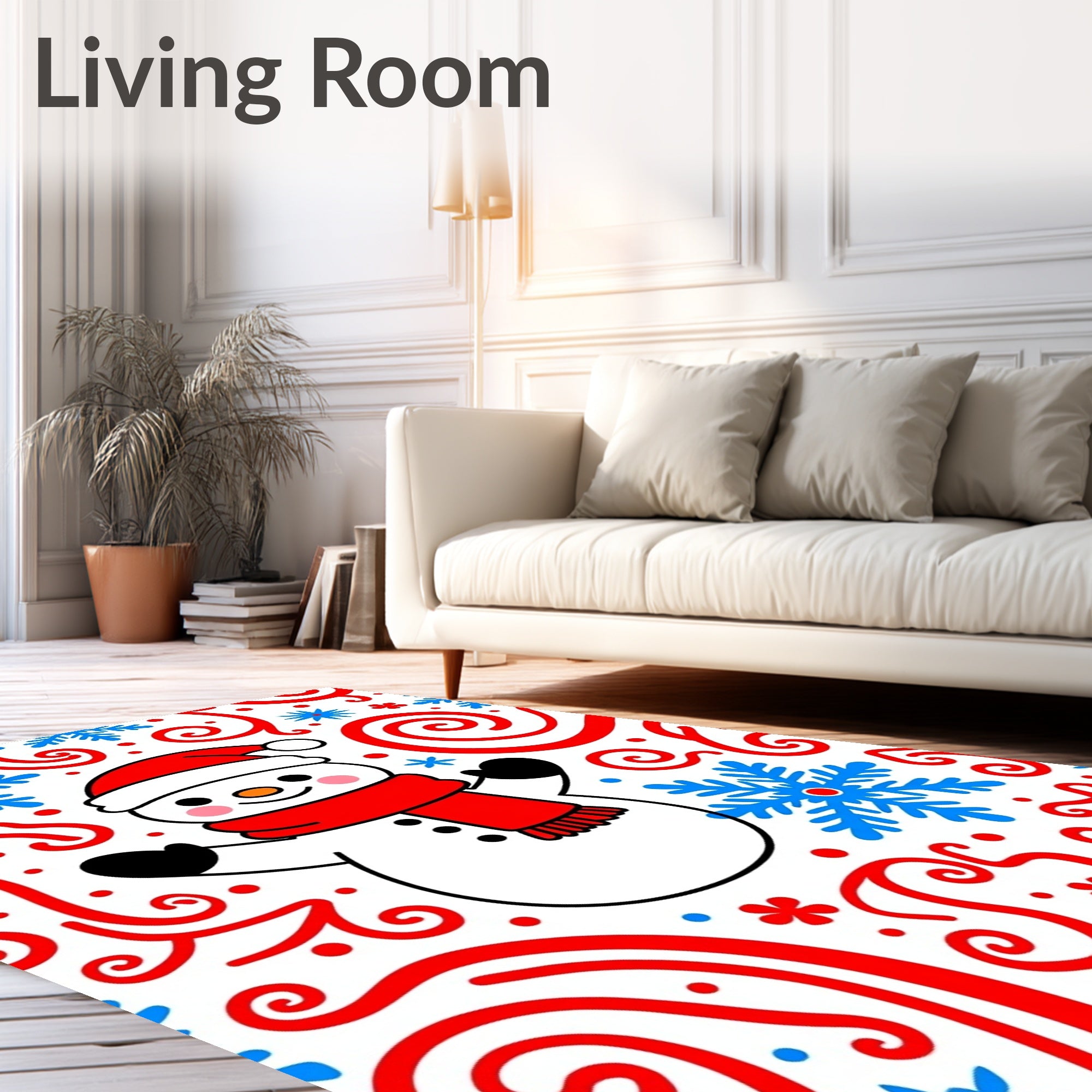 Chubby Snowman White Red Blue Swirls Rug