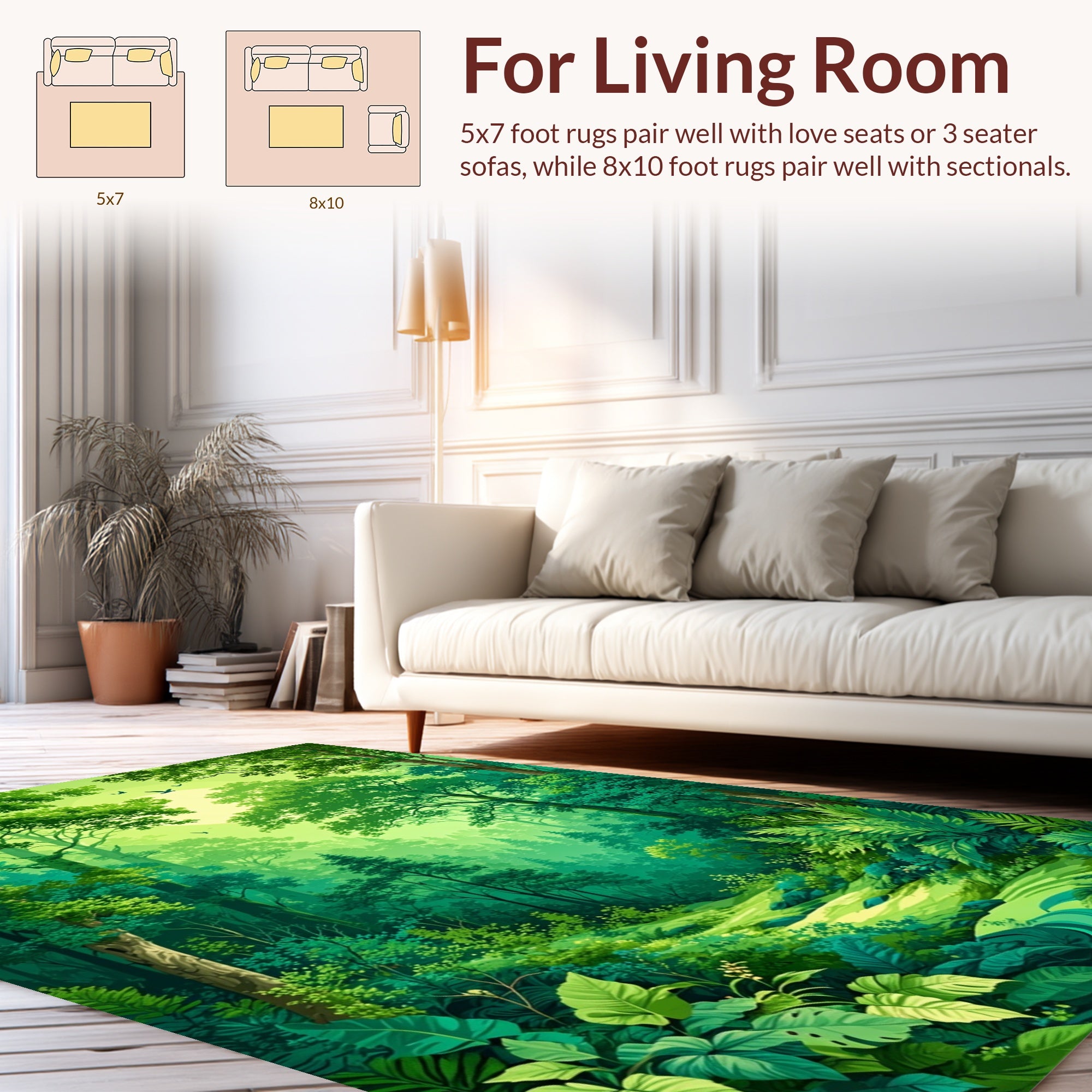 Lush Forest Path With Birds Rug
