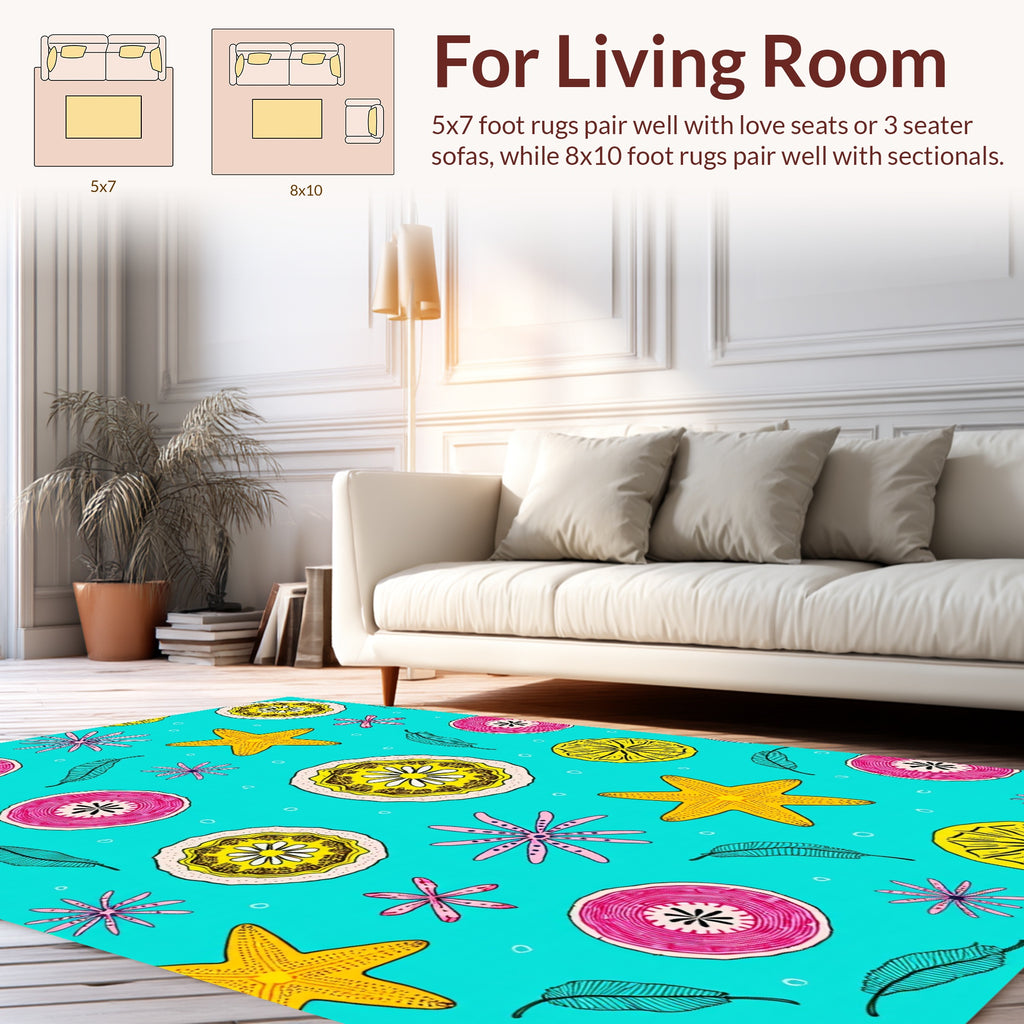 Marine Life Floral Abstract Pattern Rug