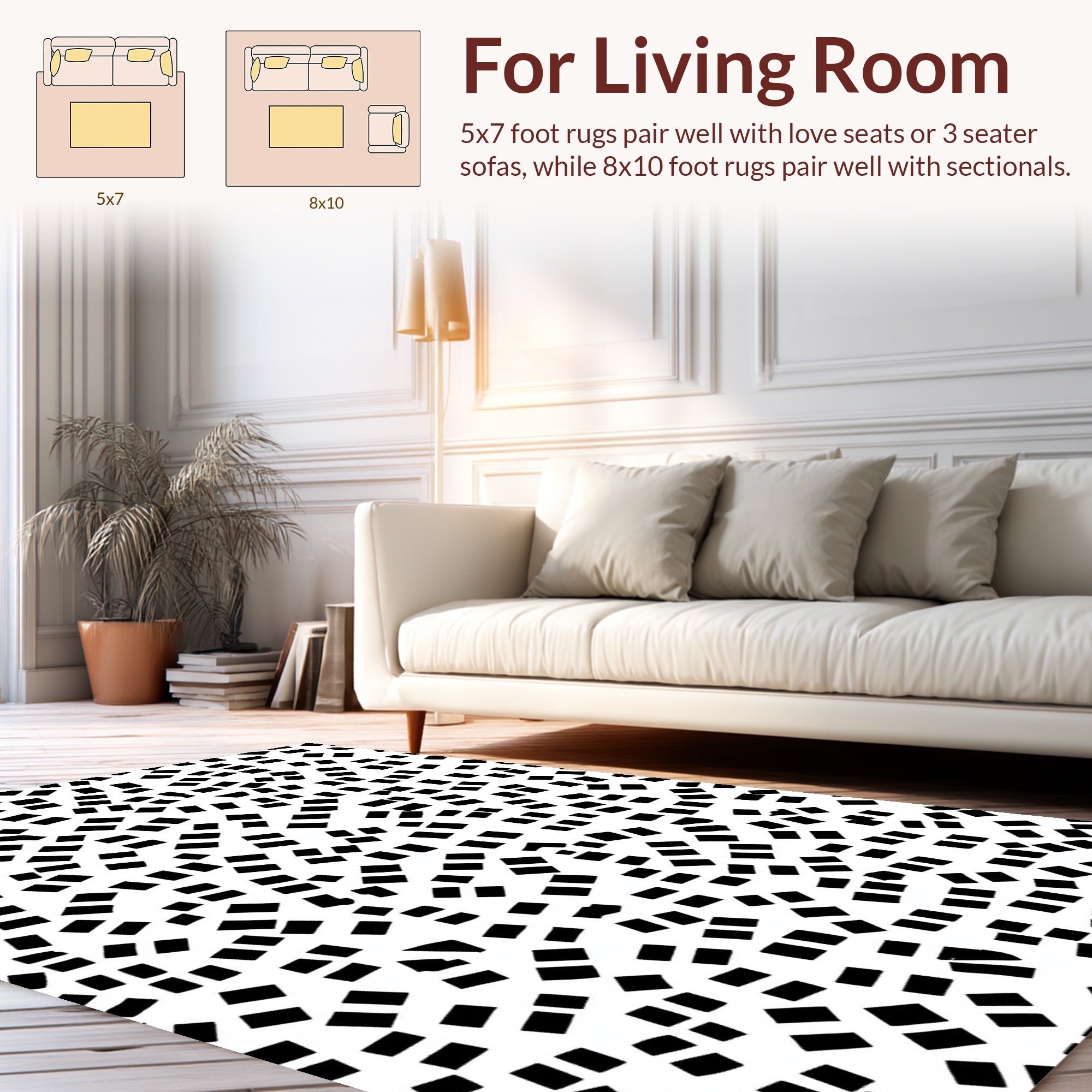 Abstract Black White Dash Pattern Rug