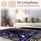 Whimsical Black Cat Moon Floral Design Rug