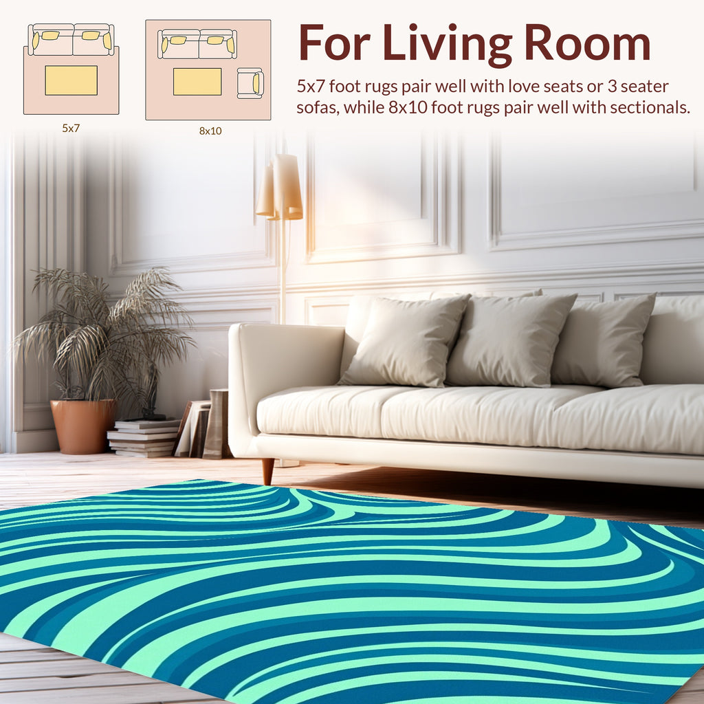 Teal Navy Wavy Waves Rug
