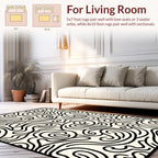 Abstract Swirling Black Line Pattern Rug