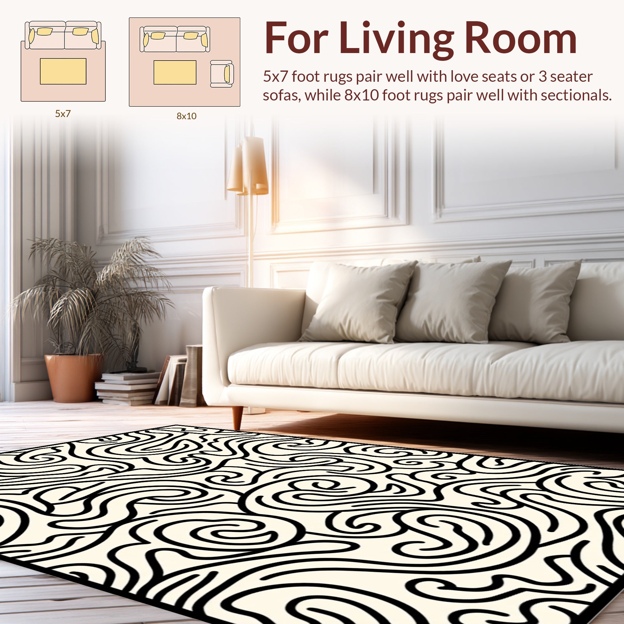 Abstract Swirling Black Line Pattern Rug