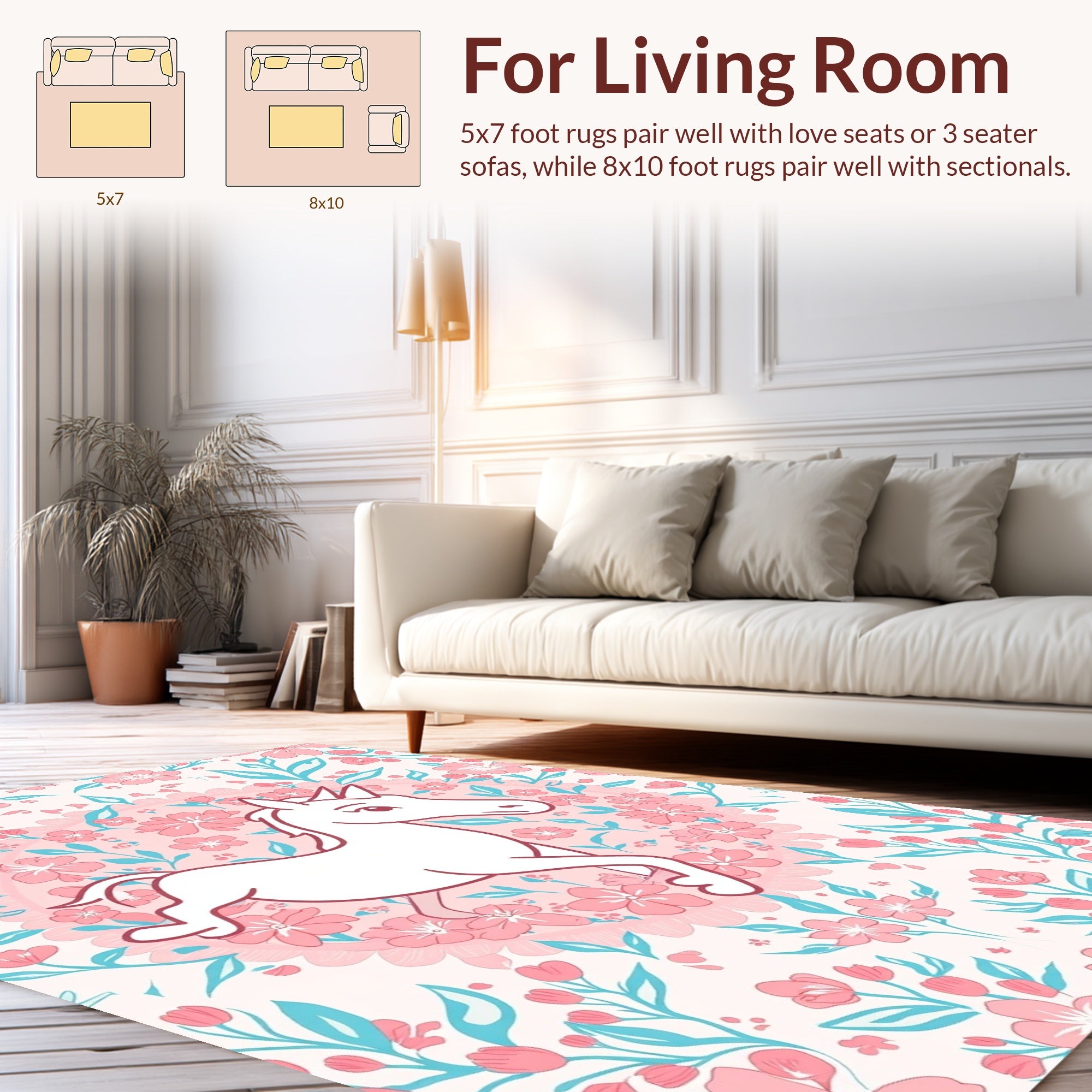 Whimsical Unicorn Floral Patterns Rug