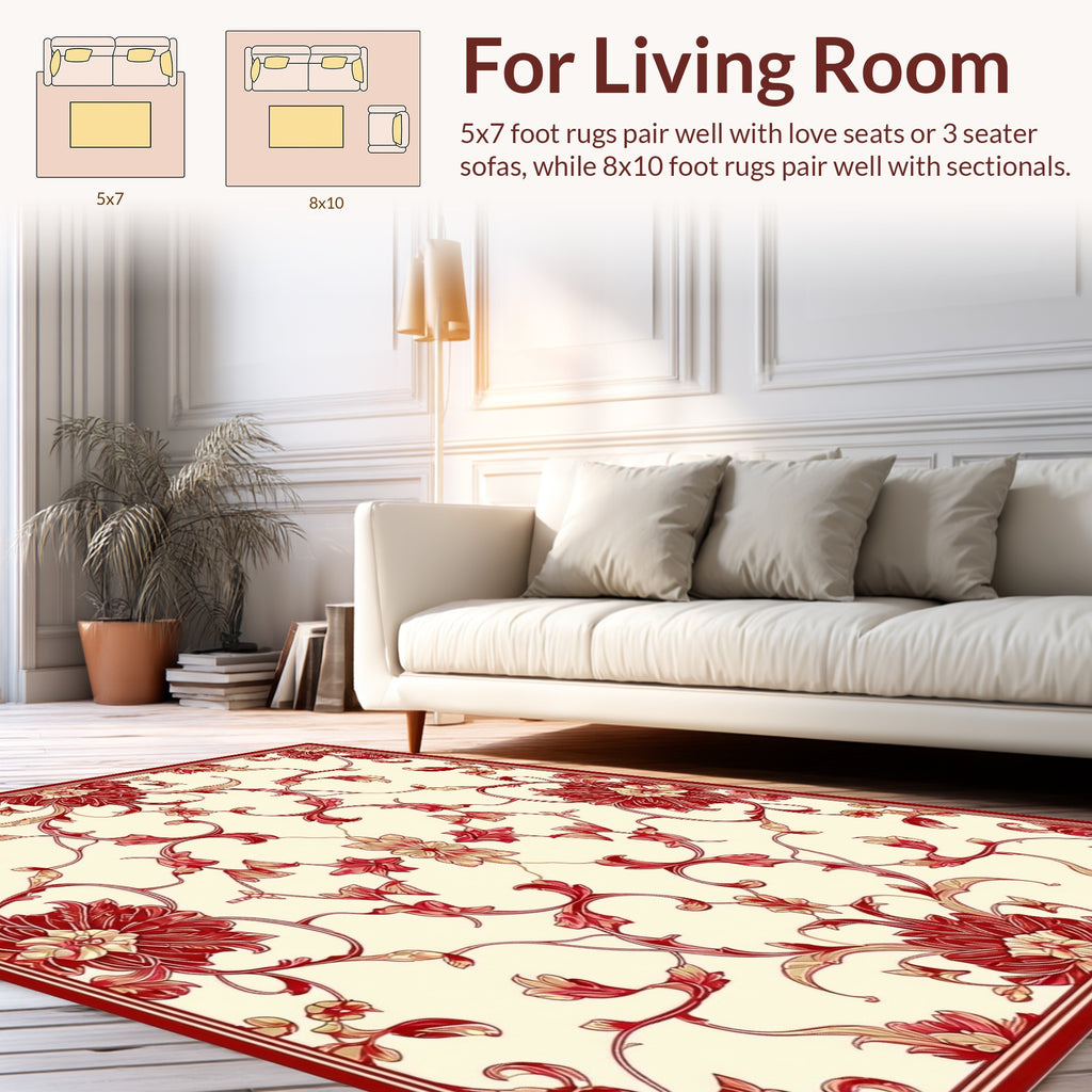 Elegant Red Floral Swirl Pattern Rug
