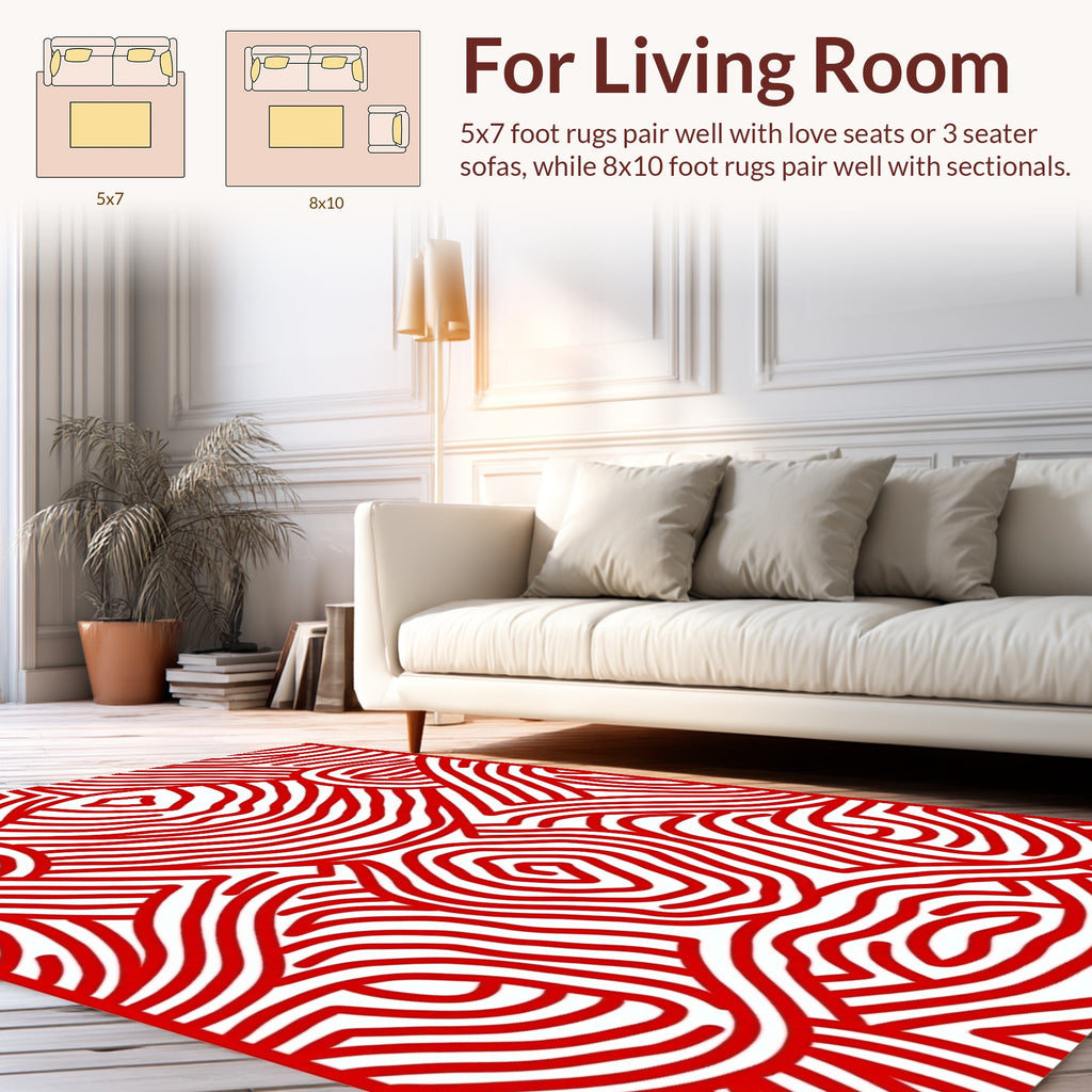 Abstract Red Swirls Pattern Rug