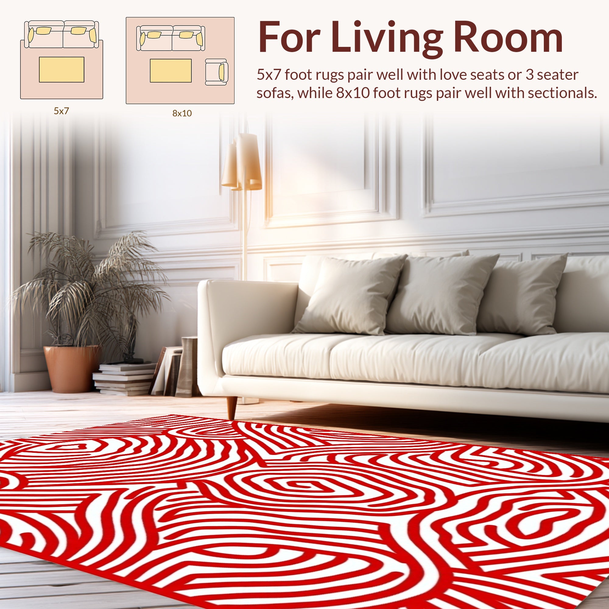 Abstract Red Swirls Pattern Rug