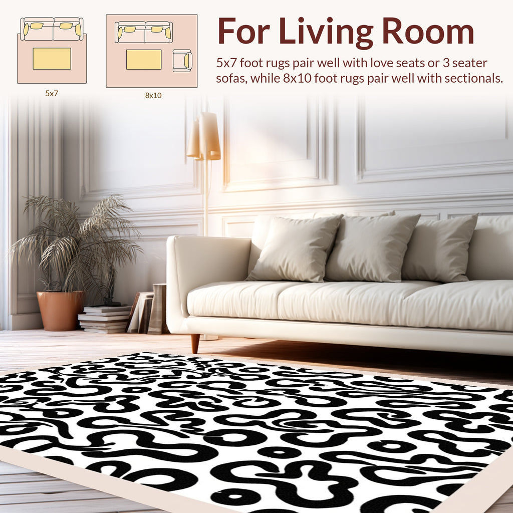 Black White Abstract Organic Shapes Rug
