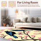 Black Birds Pink Blossom Pattern Rug