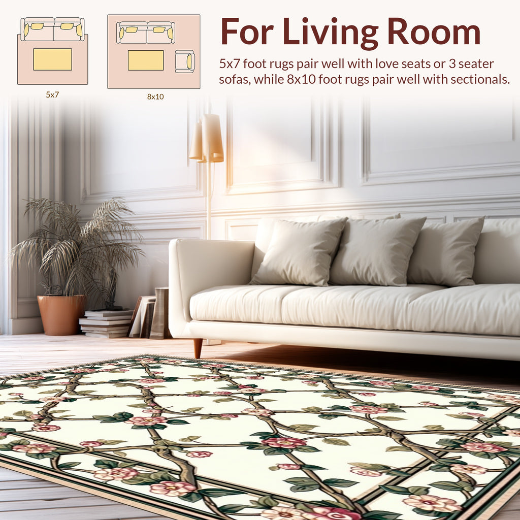 Floral Trellis Beige Pattern Design Rug