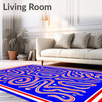 Bold Red White Swirls Blue Abstract Rug