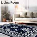 Navy White Snowflake Mandala Border Rug