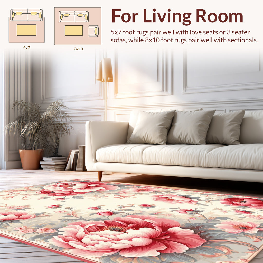 Elegant Pink Floral Scroll Pattern Rug
