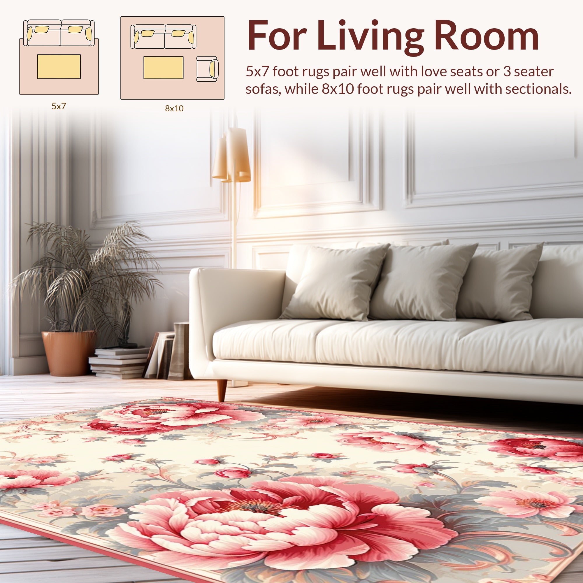 Elegant Pink Floral Scroll Pattern Rug