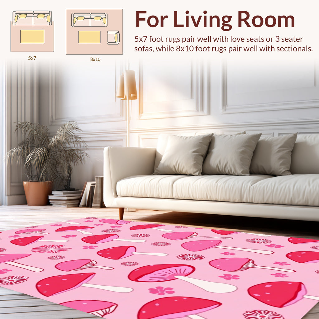Pink Mushroom Pattern Play Rug