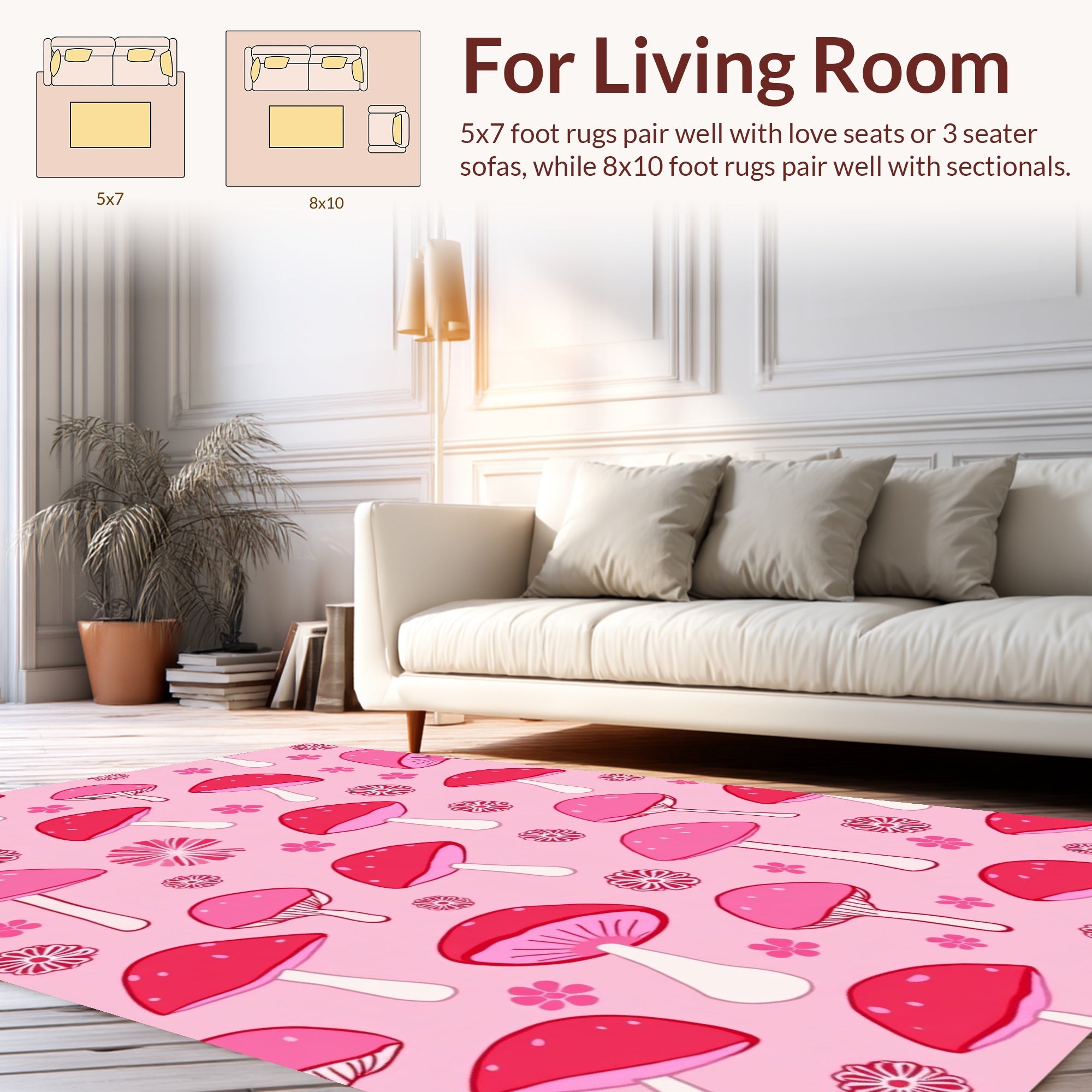 Pink Mushroom Pattern Play Rug