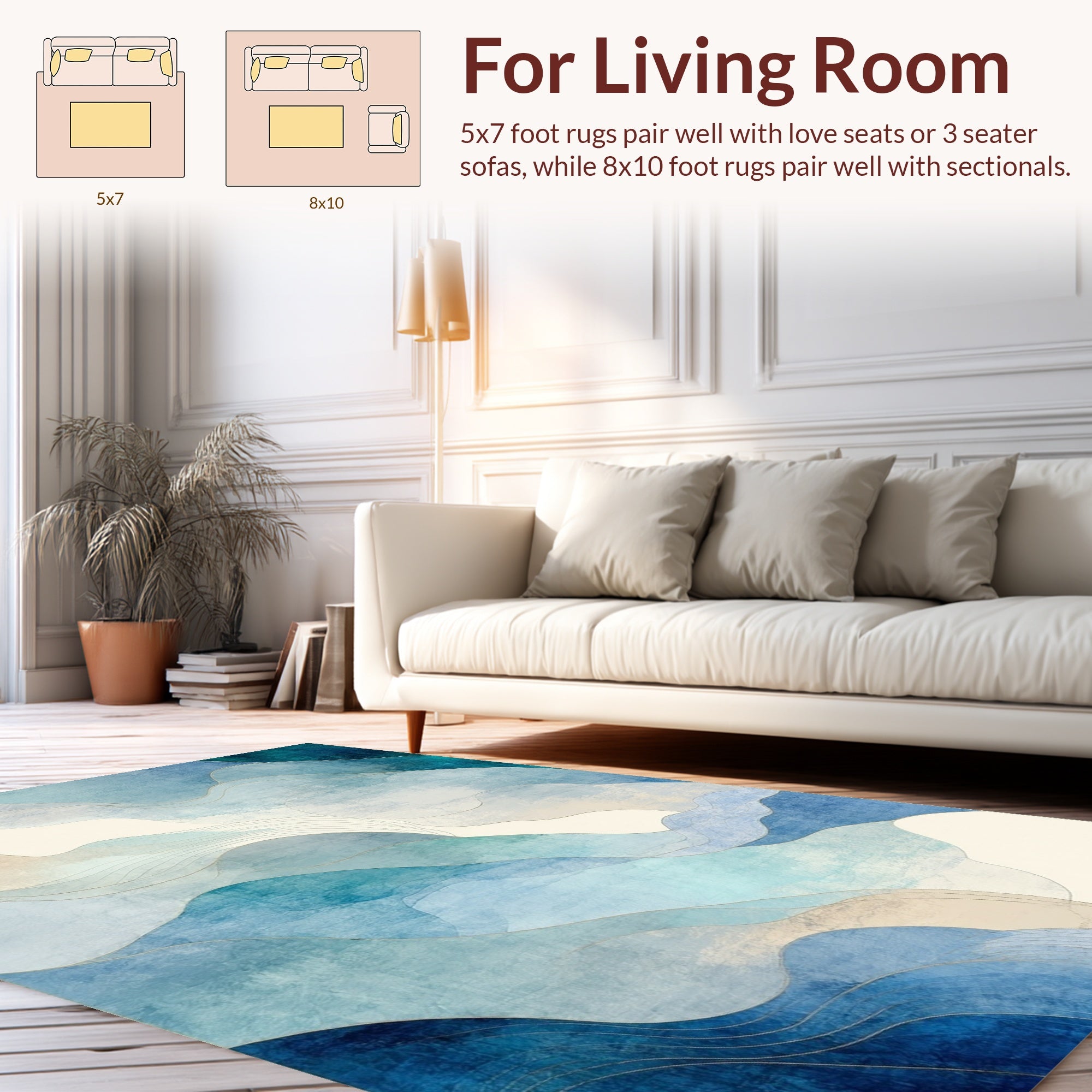 Abstract Blue Wave Layered Design Rug