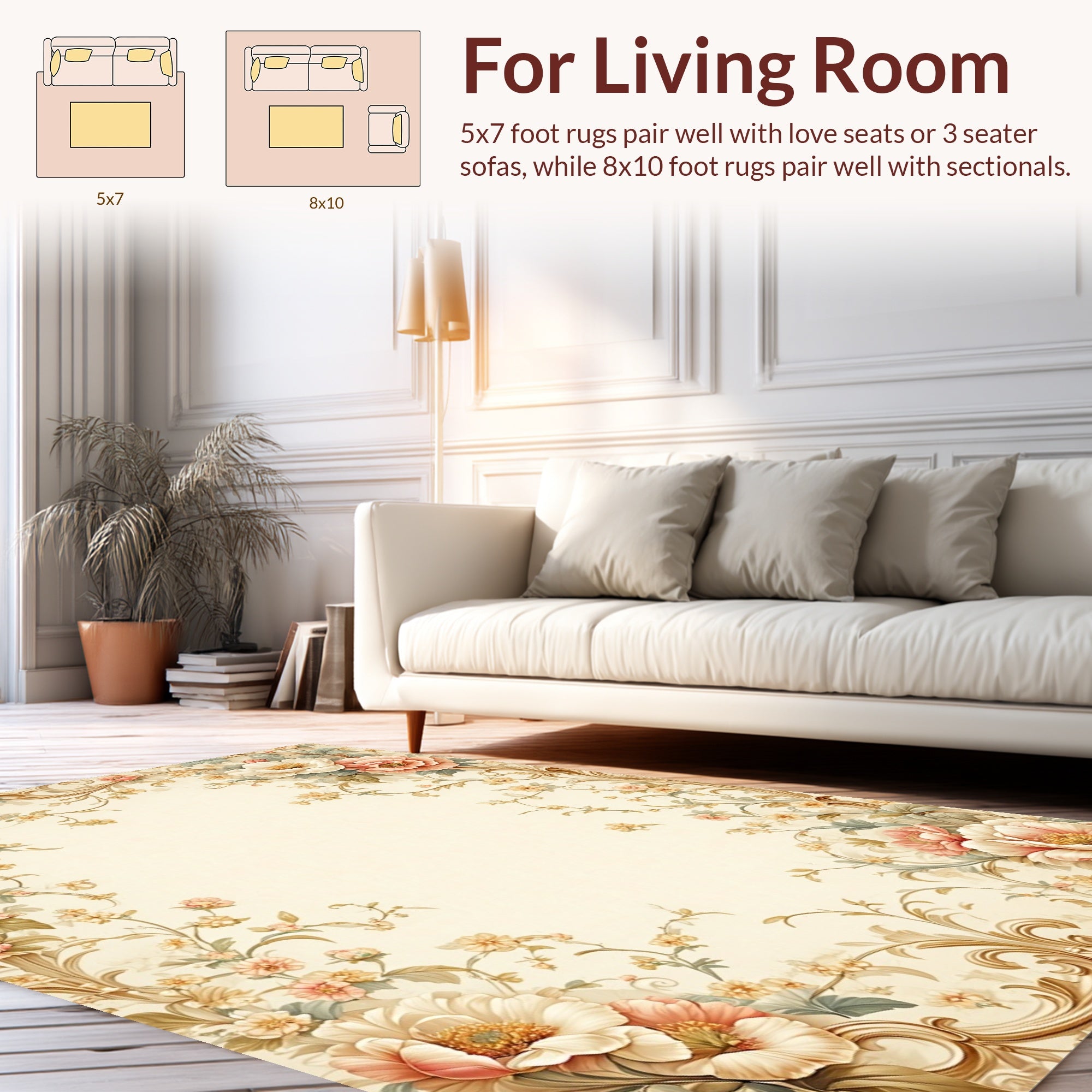Elegant Floral Scrollwork Vintage Design Rug