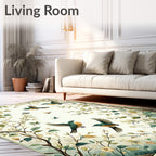 Whimsical Birds Floral Nature Pattern Rug