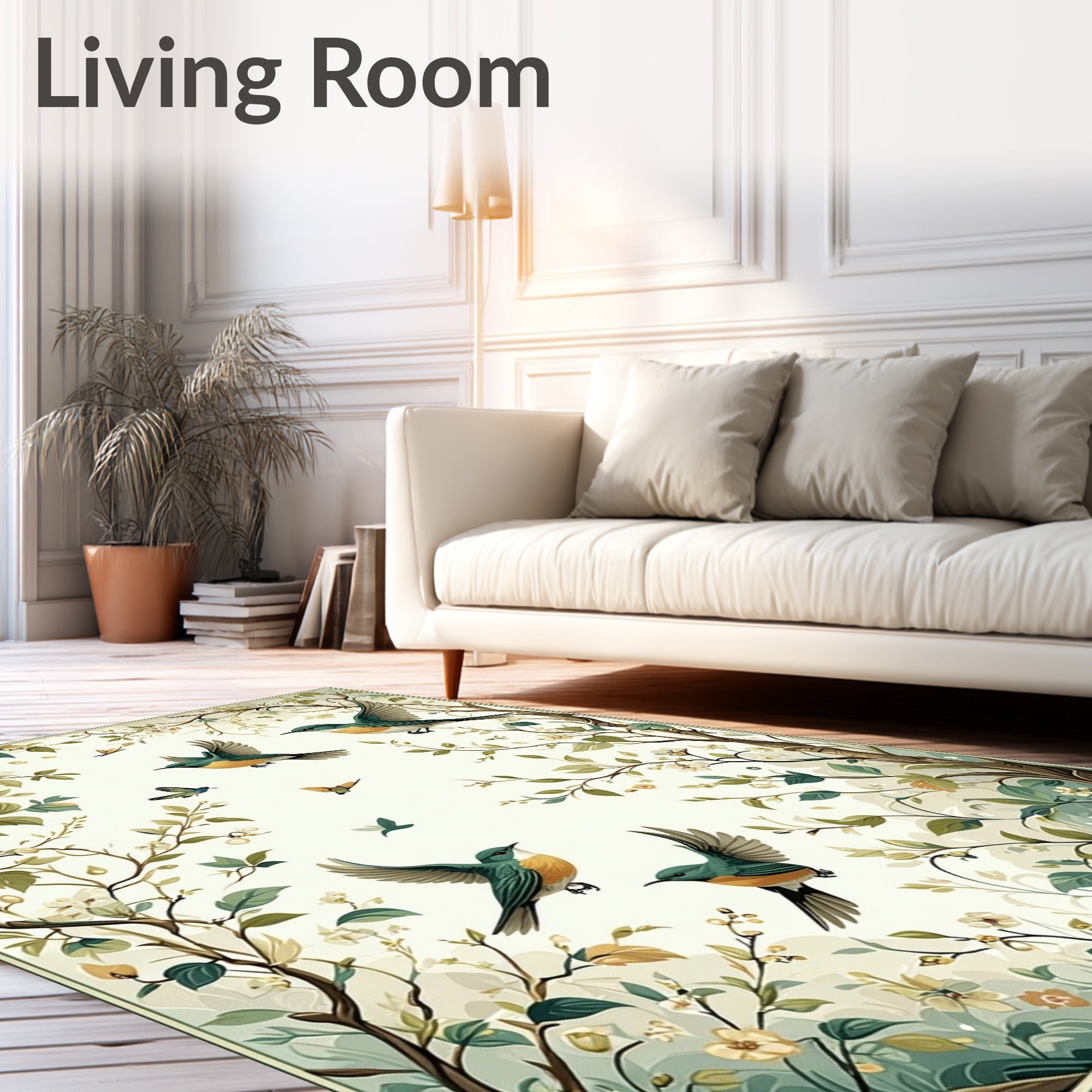 Whimsical Birds Floral Nature Pattern Rug