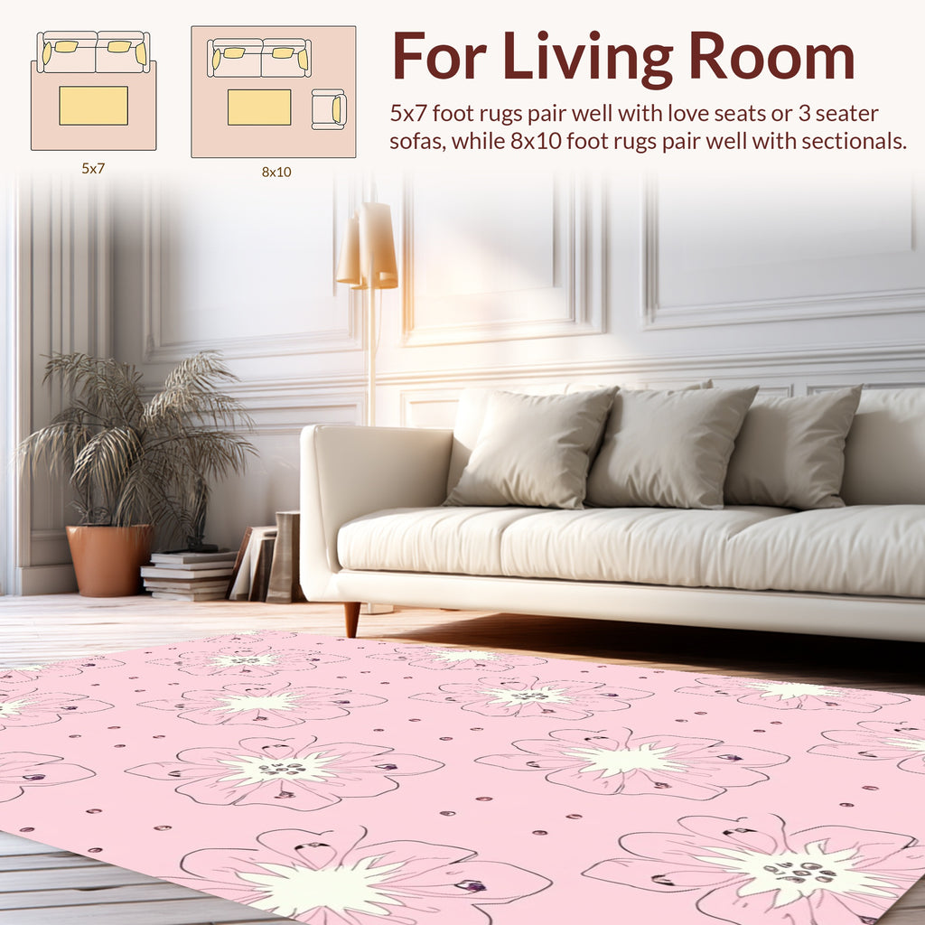 Pale Pink Floral Sketch Pattern Rug