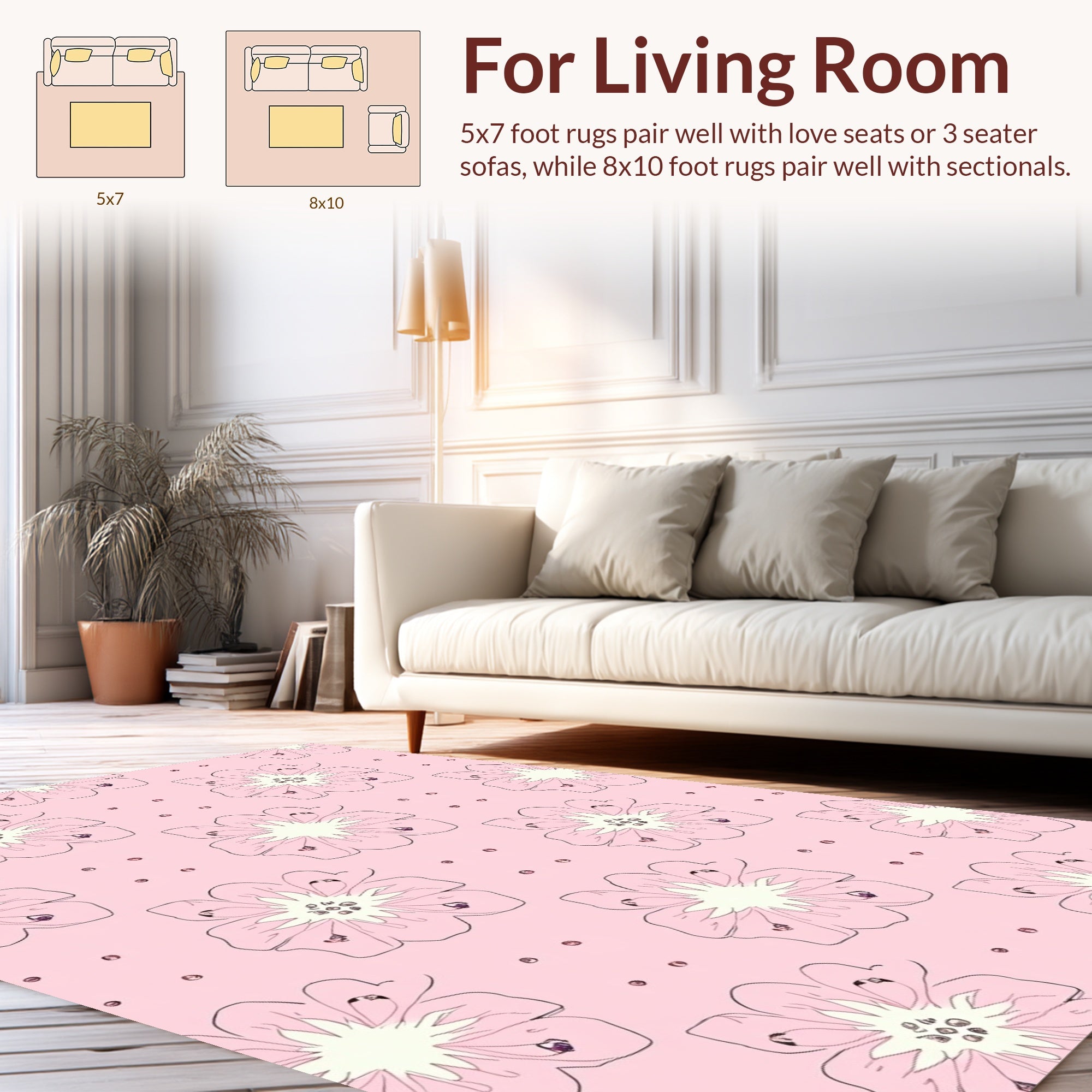 Pale Pink Floral Sketch Pattern Rug