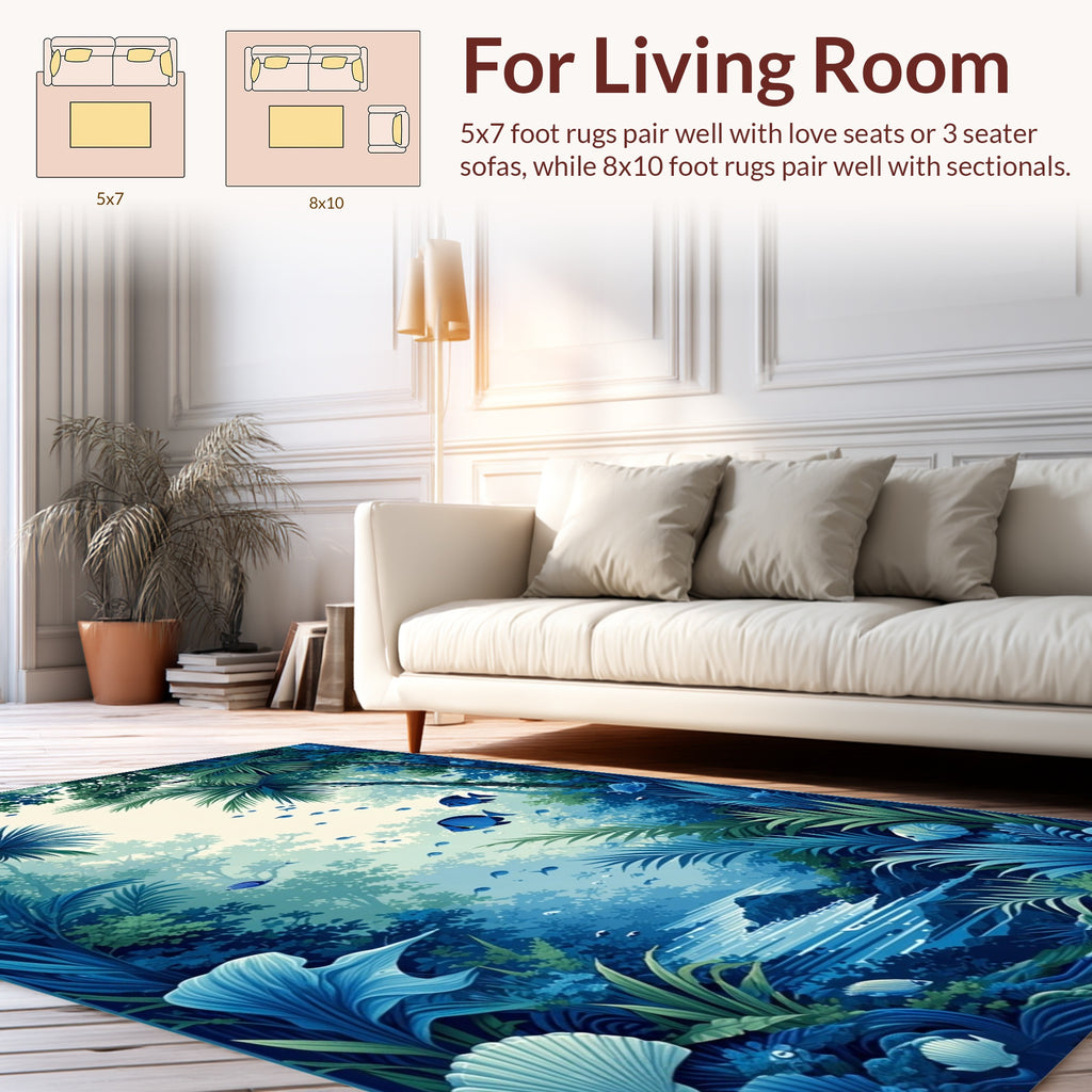 Tropical Aquatic Jungle Scene Rug