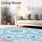 Sky Blue Floral Medallion Symmetry Rug