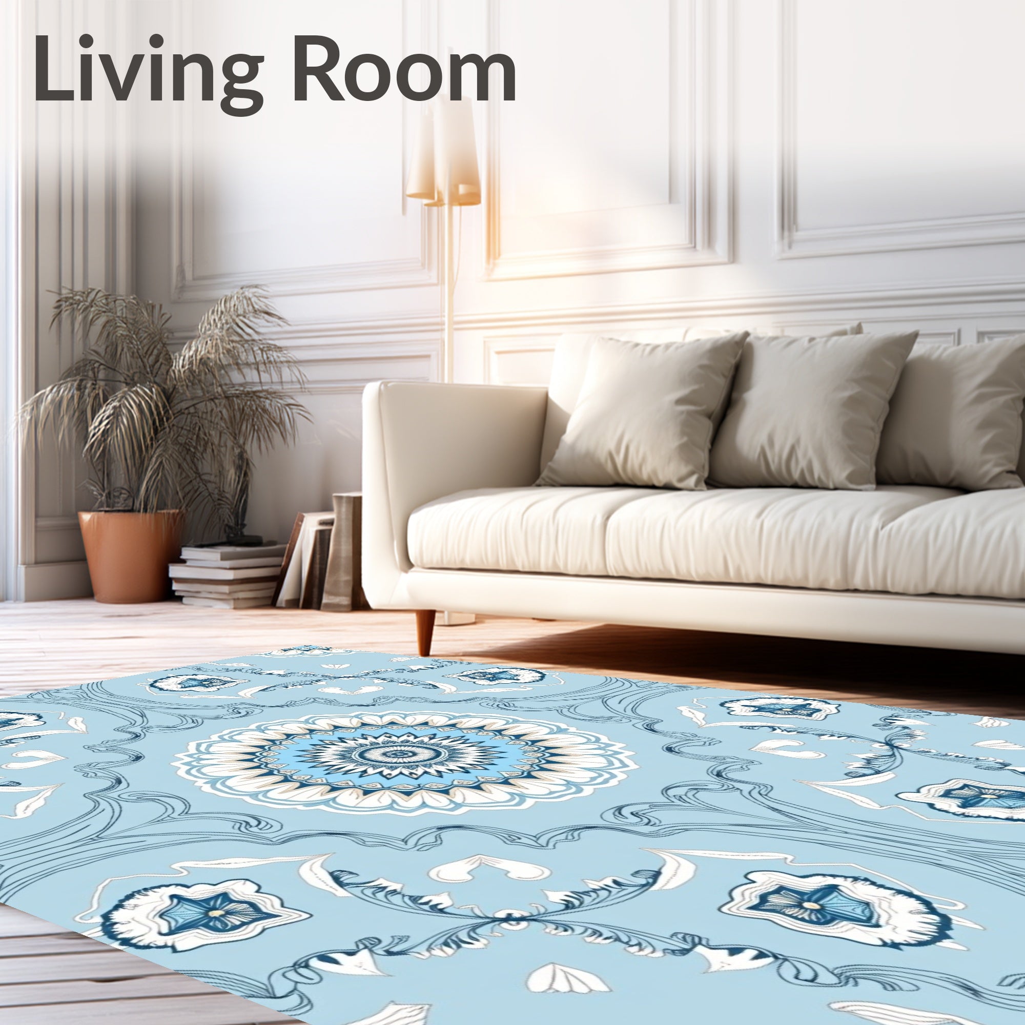 Sky Blue Floral Medallion Symmetry Rug