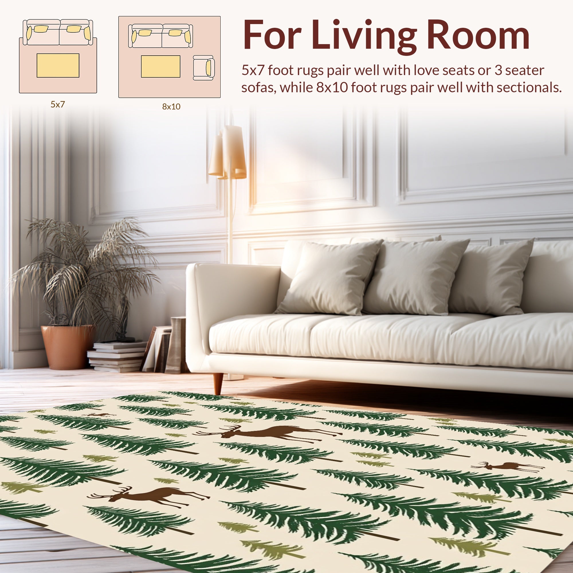 Forest Pine Tree Deer Pattern Rug