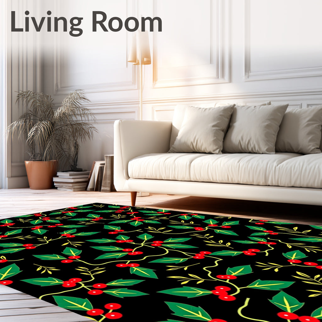 Black Crimson Holly Berry Foliage Rug