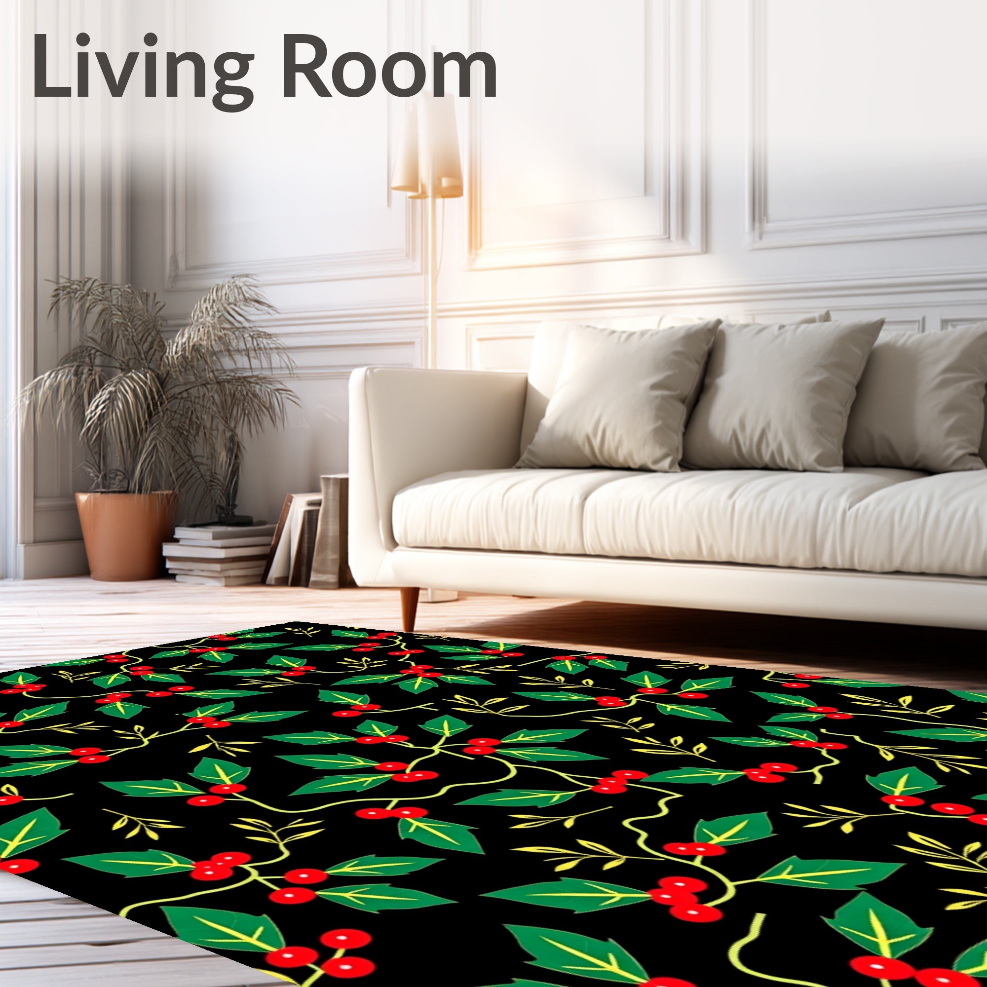 Black Crimson Holly Berry Foliage Rug
