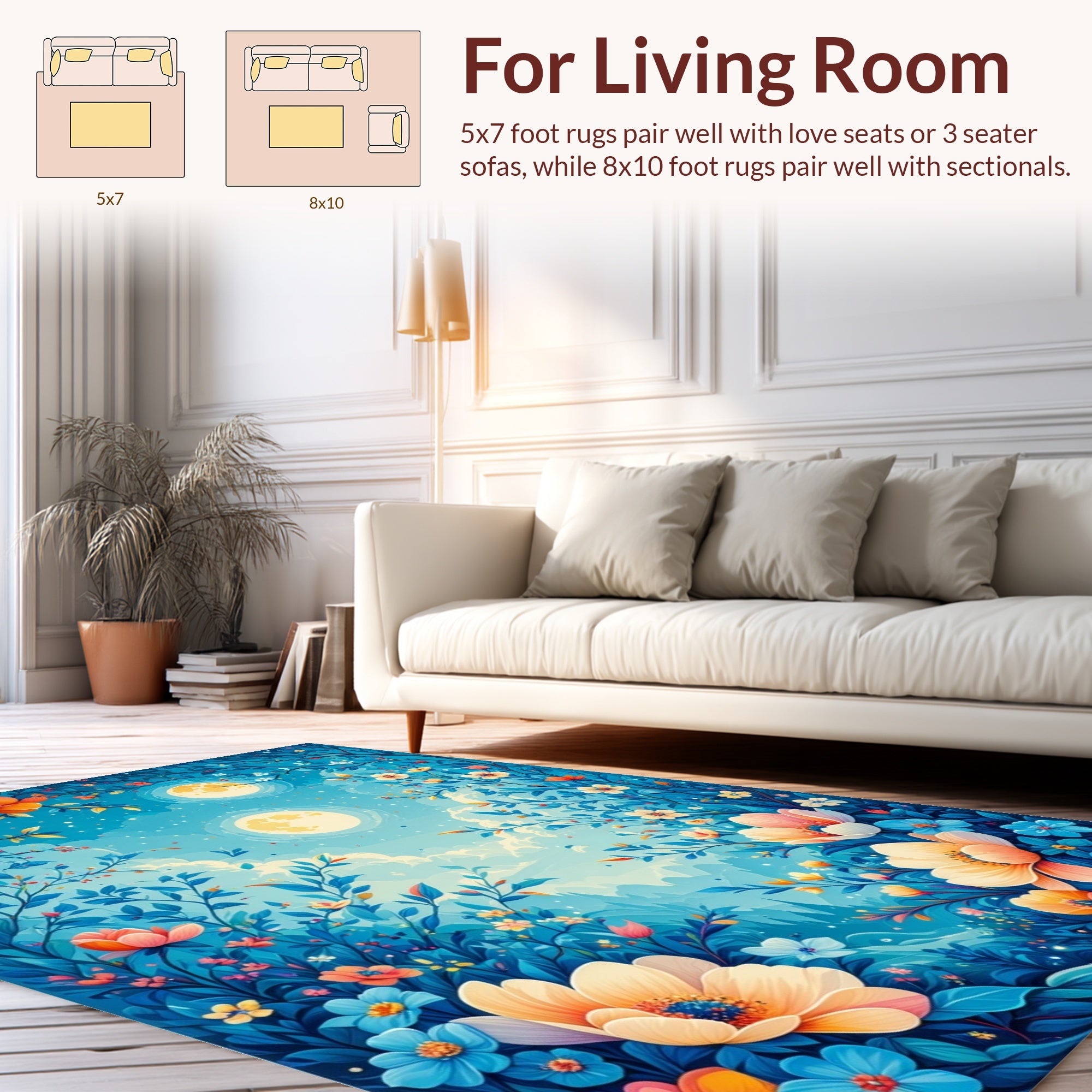 Enchanting Floral Night Sky Pattern Rug