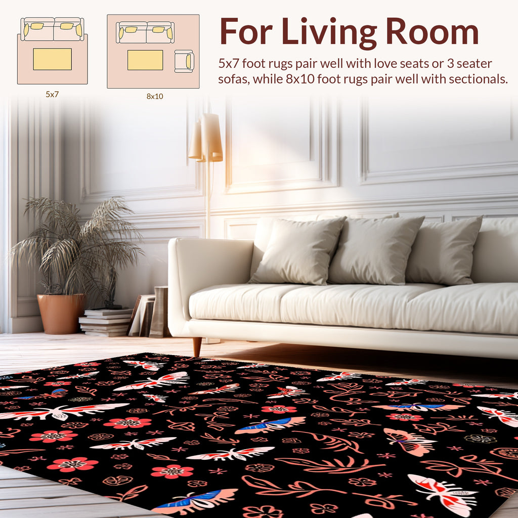 Whimsical Moths Flowers Pattern Rug