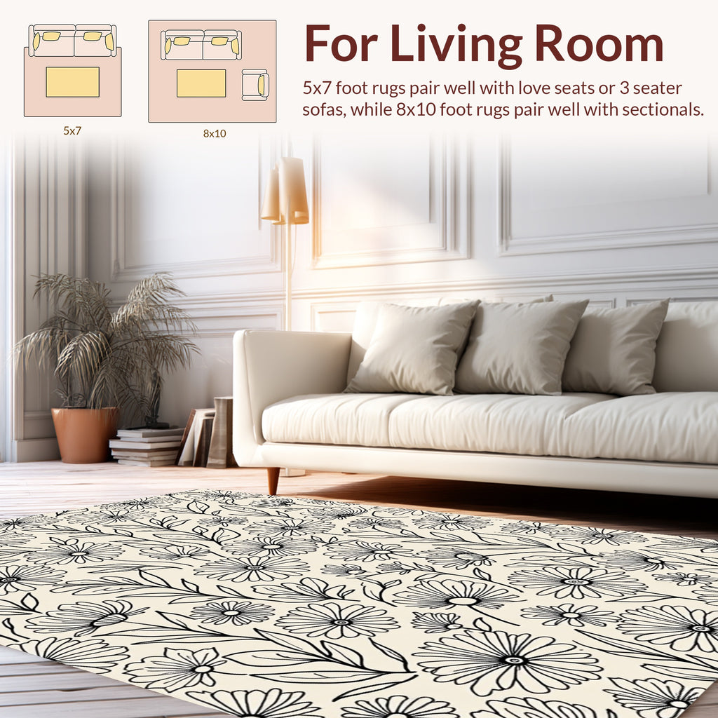 Drawn Floral Pattern Design Rug