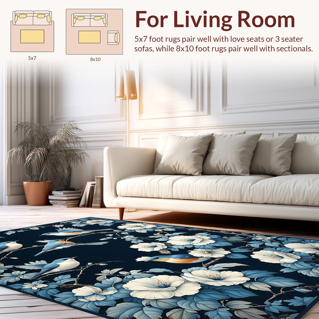 Elegant Bluebirds With White Flowers Rug