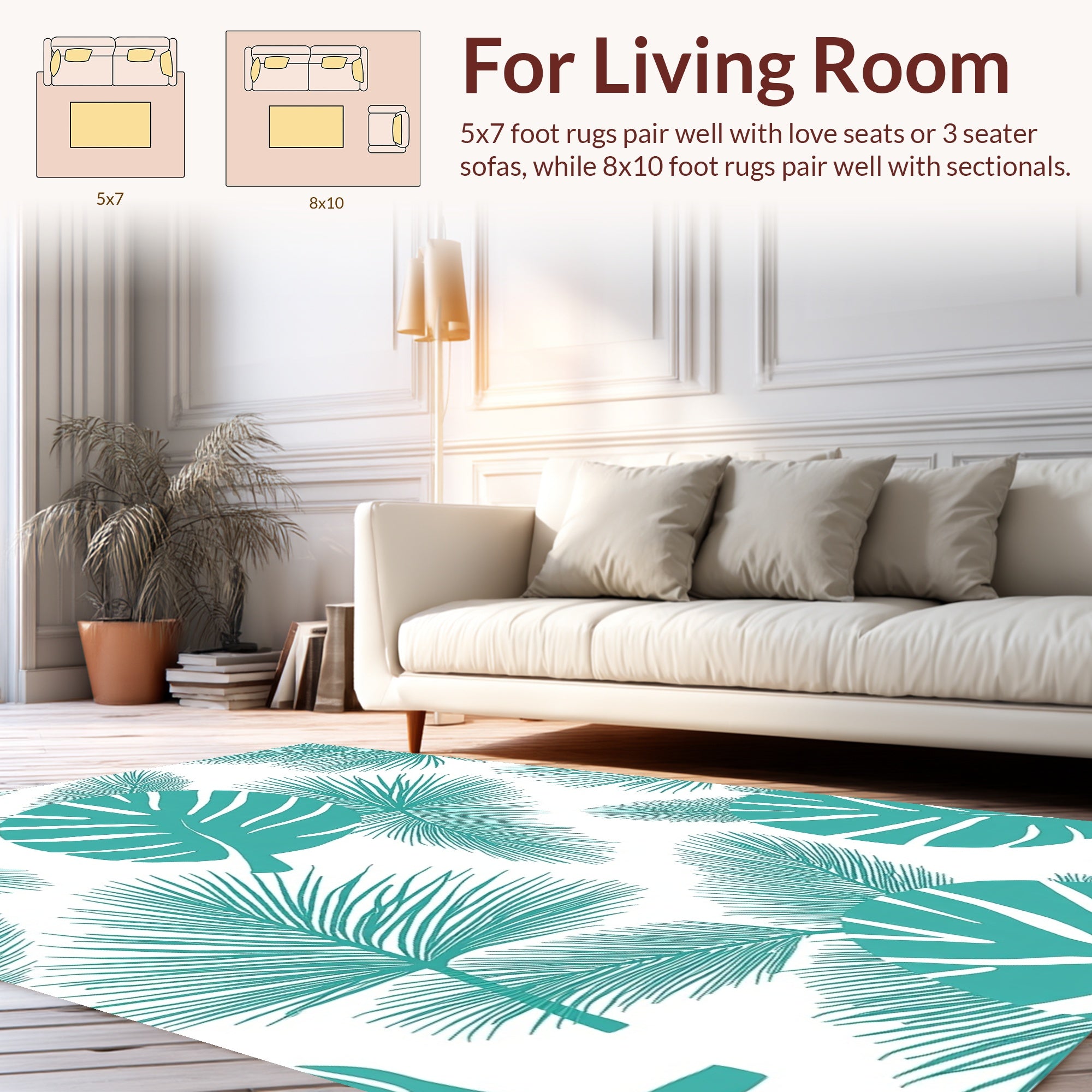 Teal Tropical Leaves Pattern Rug