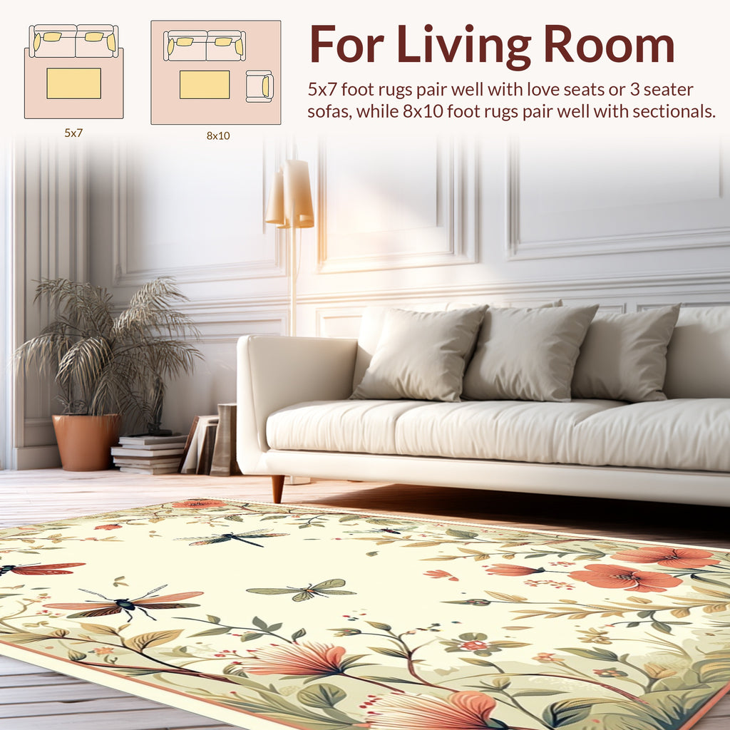 Nature Dragonflies and Flowers Pattern Rug