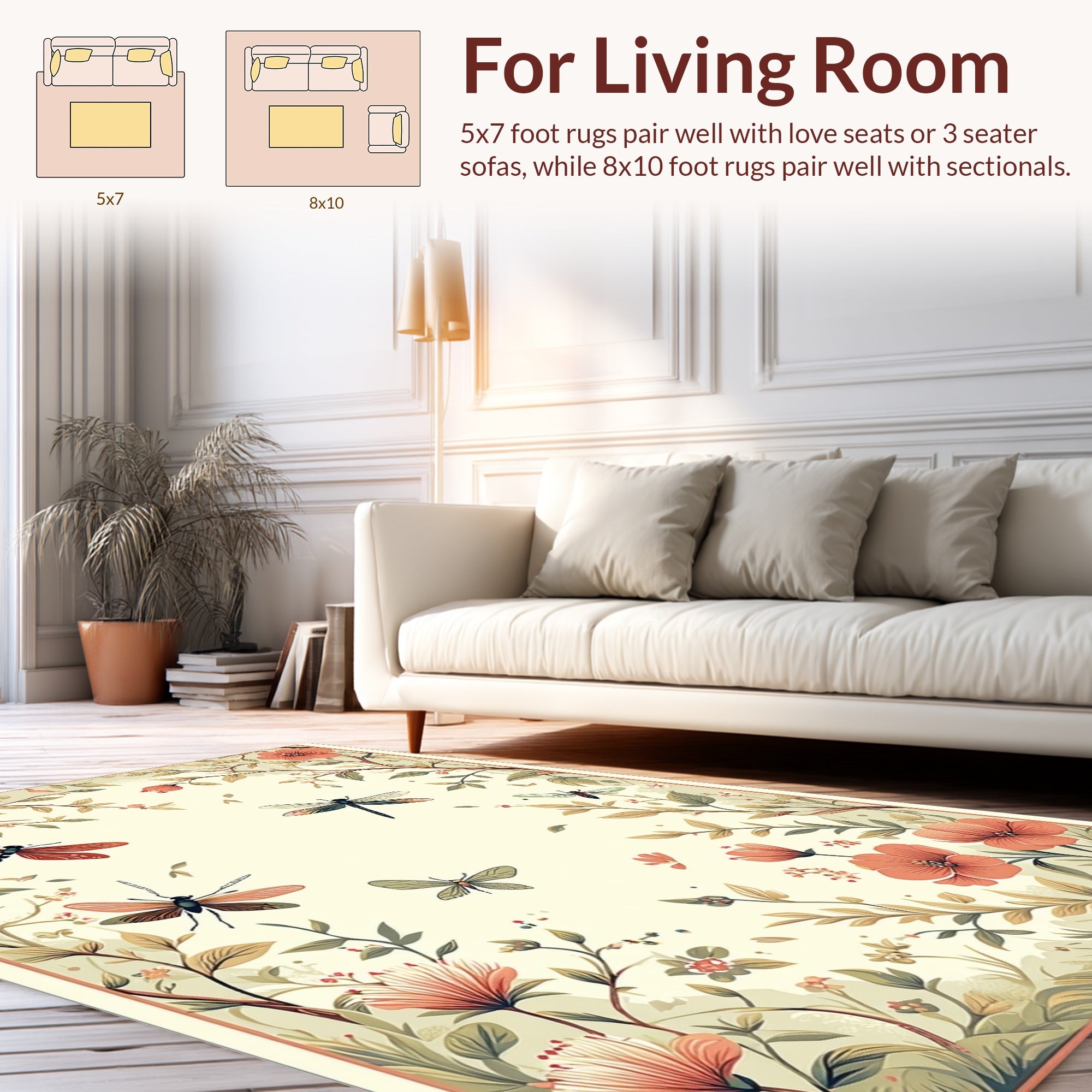 Nature Dragonflies and Flowers Pattern Rug
