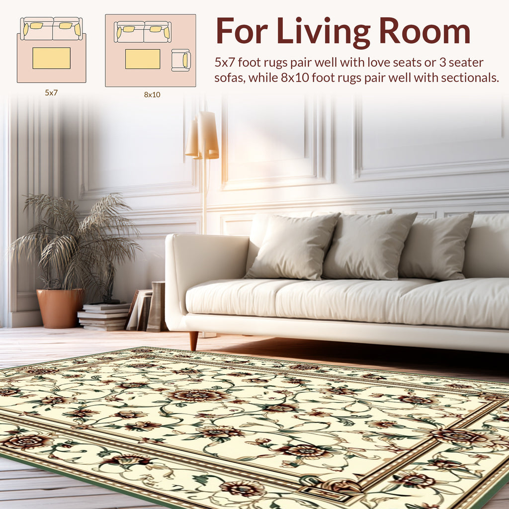 Elaborate Floral Motif Cream Rug