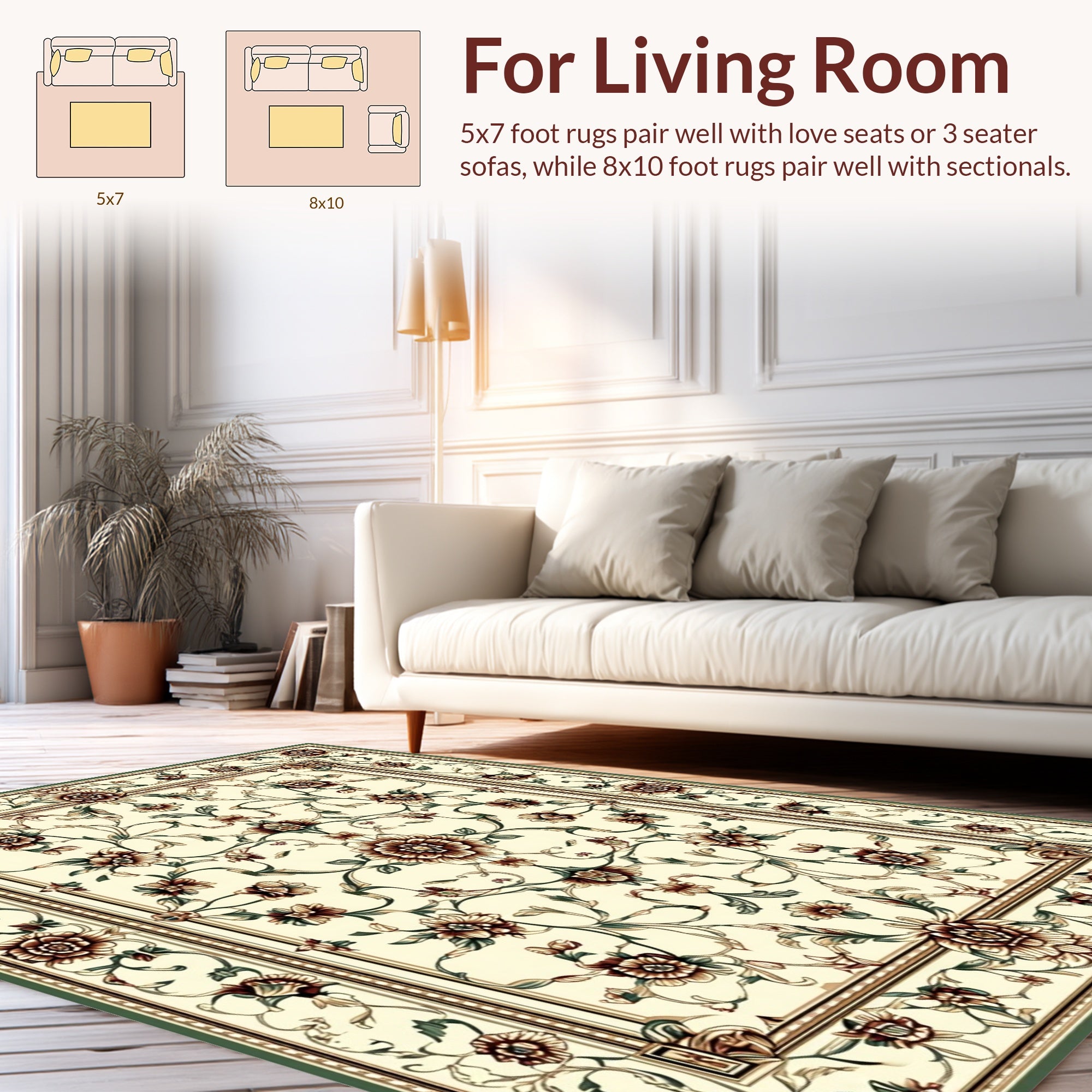 Elaborate Floral Motif Cream Rug