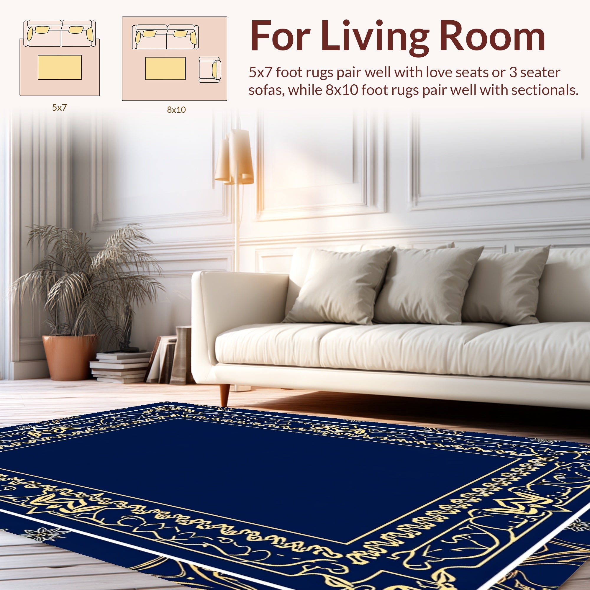 Ornate Golden Floral Border Design Rug