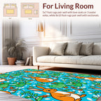 Playful Orange Bunny Floral Pattern Rug